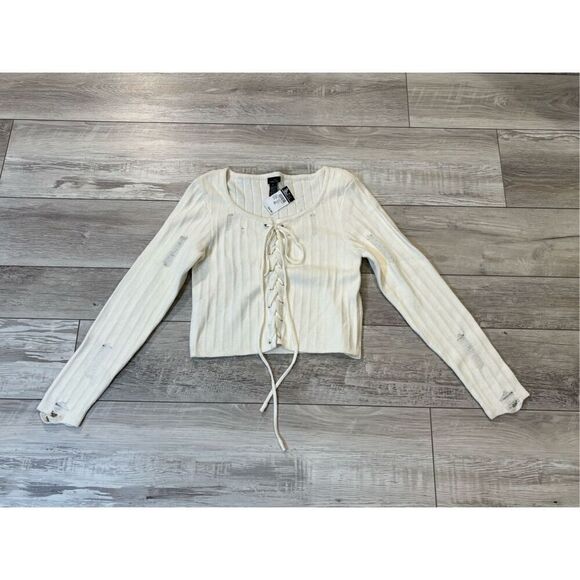 Rue 21 cream, distressed, semi crop sweater size XL - Picture 1 of 9
